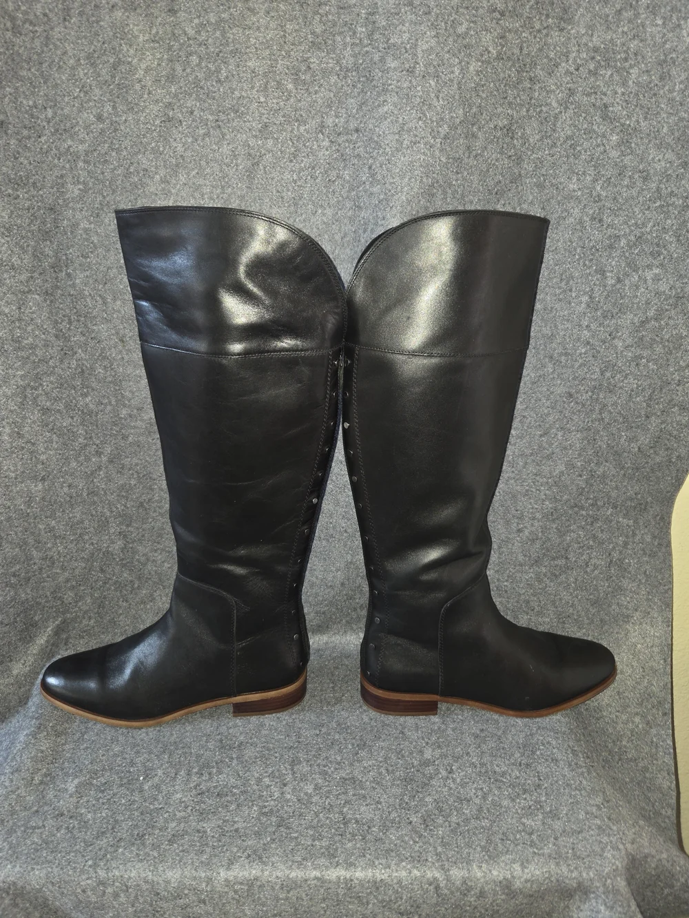 Franco Sarto Black Over-the-Knee Leather Boots with Rear Zip and Studs Size 11